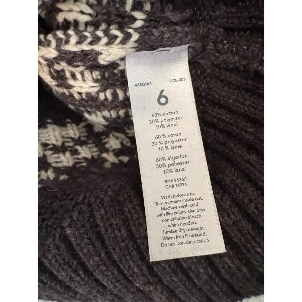 Oshkosh Fair Isle Chunky Knit Shawl Collar Sweater Youth Size 6 Gray